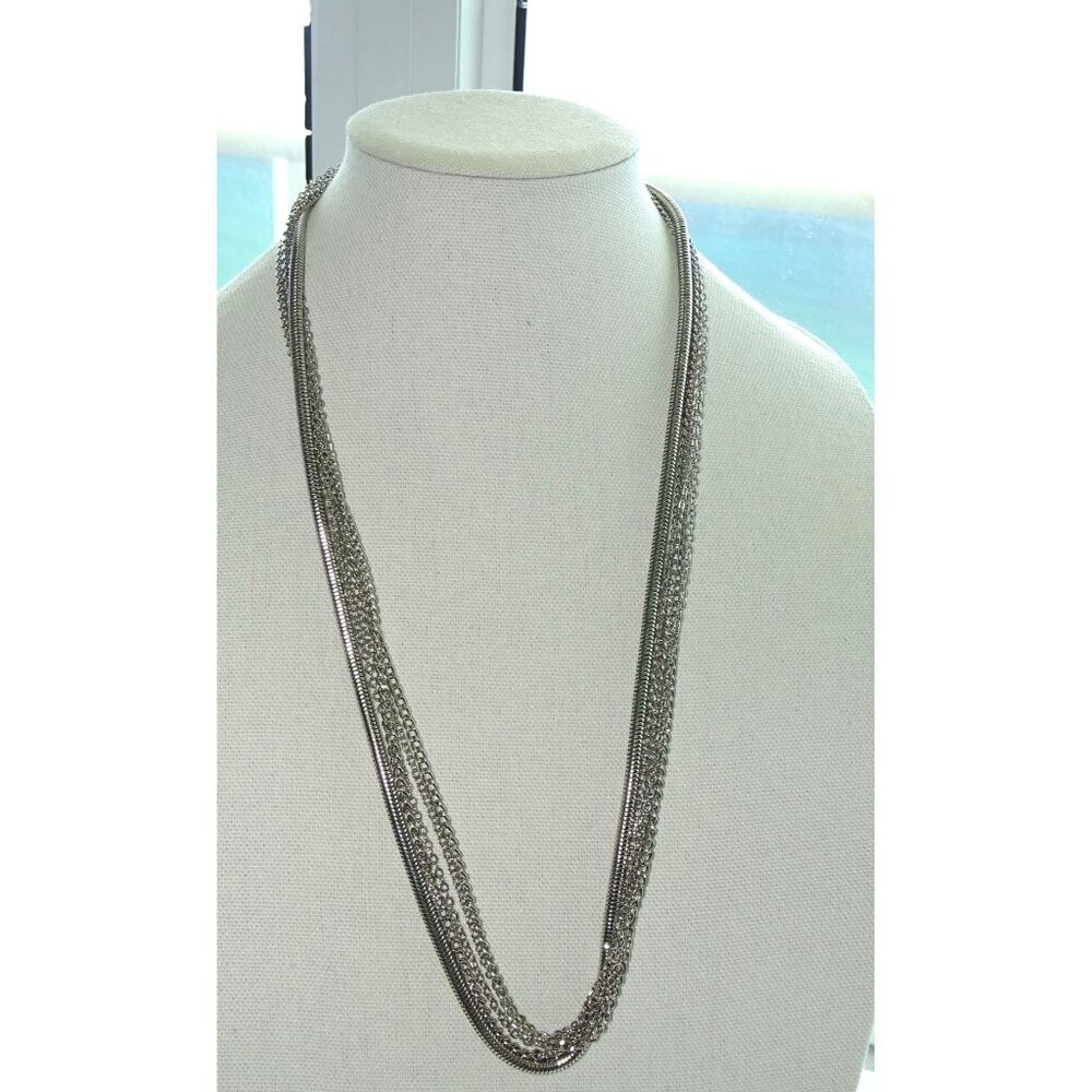 I.N.C. Silver Multi-Strand Layered Necklace With Lobster Clasp & Adjustable Chai
